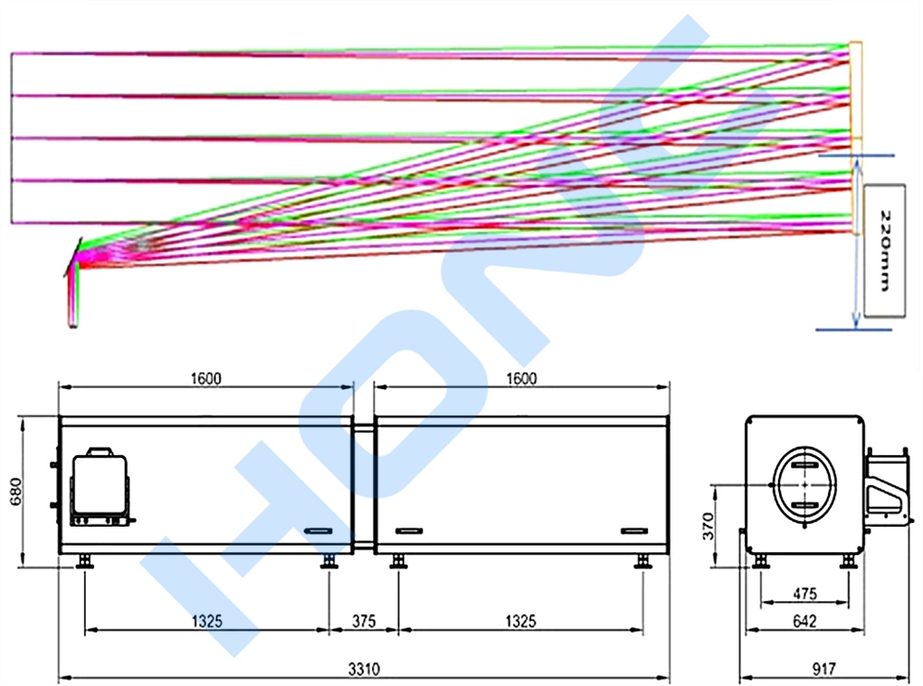 離軸牛頓反射式平行光管光路示意圖